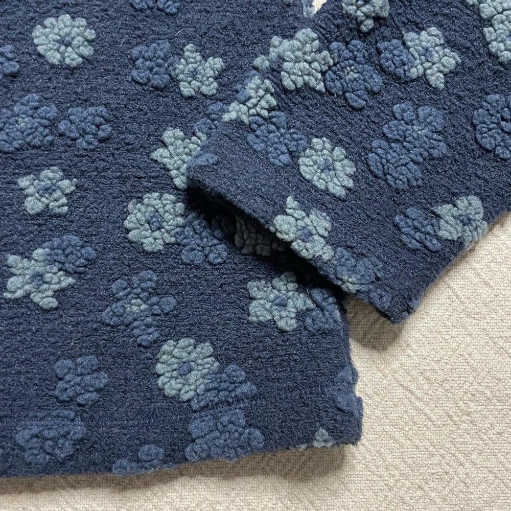 VTG 90s Fleece Blue Textured Floral Shacket Jacket M - Picture 4 of 7